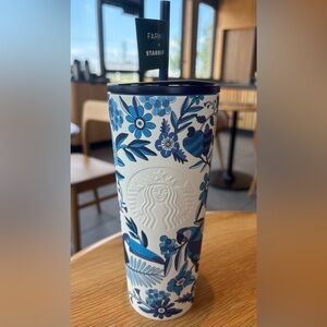Farm Rio & Starbucks Summer 2025 Collection White Cold Cup Tumbler Blue Floral